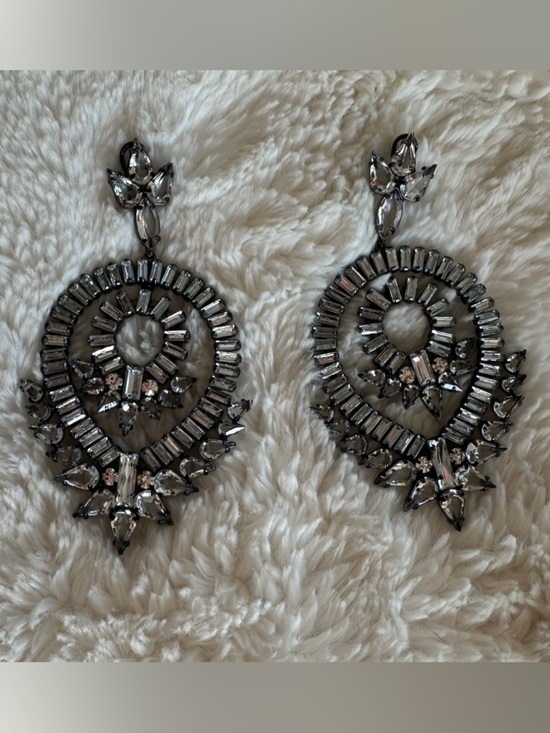 Zara Crystal Chandelier Oversize Drop Earrings Black & Silver-Tone - Picture 3 of 5